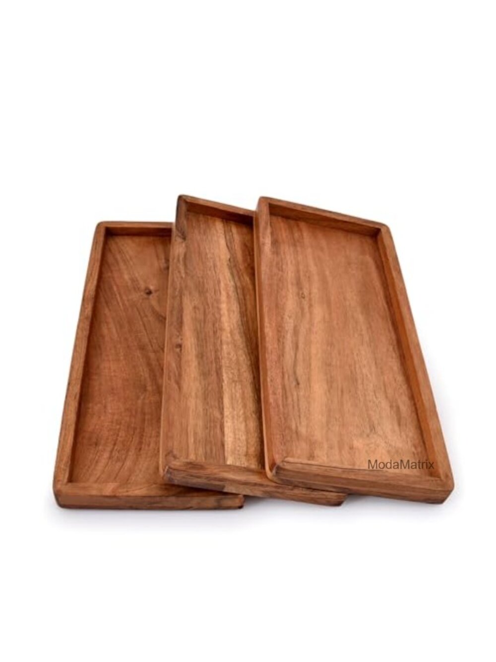Acacia Wood Rectangular Serving Platters Set of 3 Charcuterie Trays with Raised